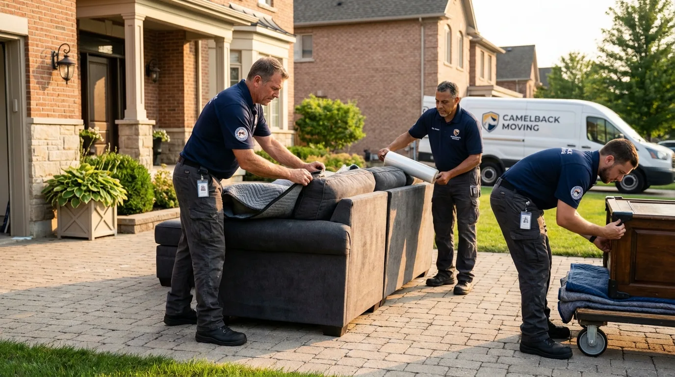 Large estate moving crew wrapping furniture in Niverville, NY